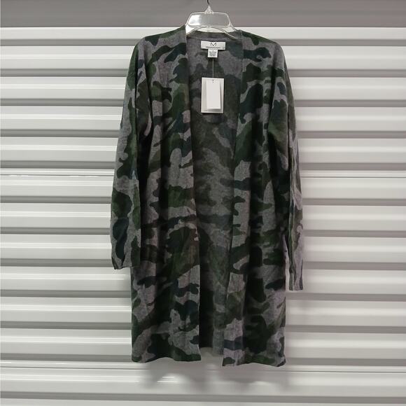 Magaschoni 100% Cashmere Cardigan Women's Medium Gray Green Camo Acubi Sweater - Picture 3 of 10